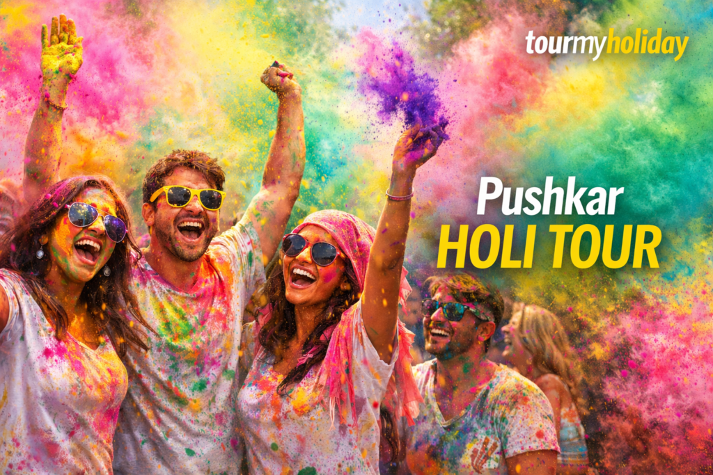 people playing holi in pushkar rajasthan