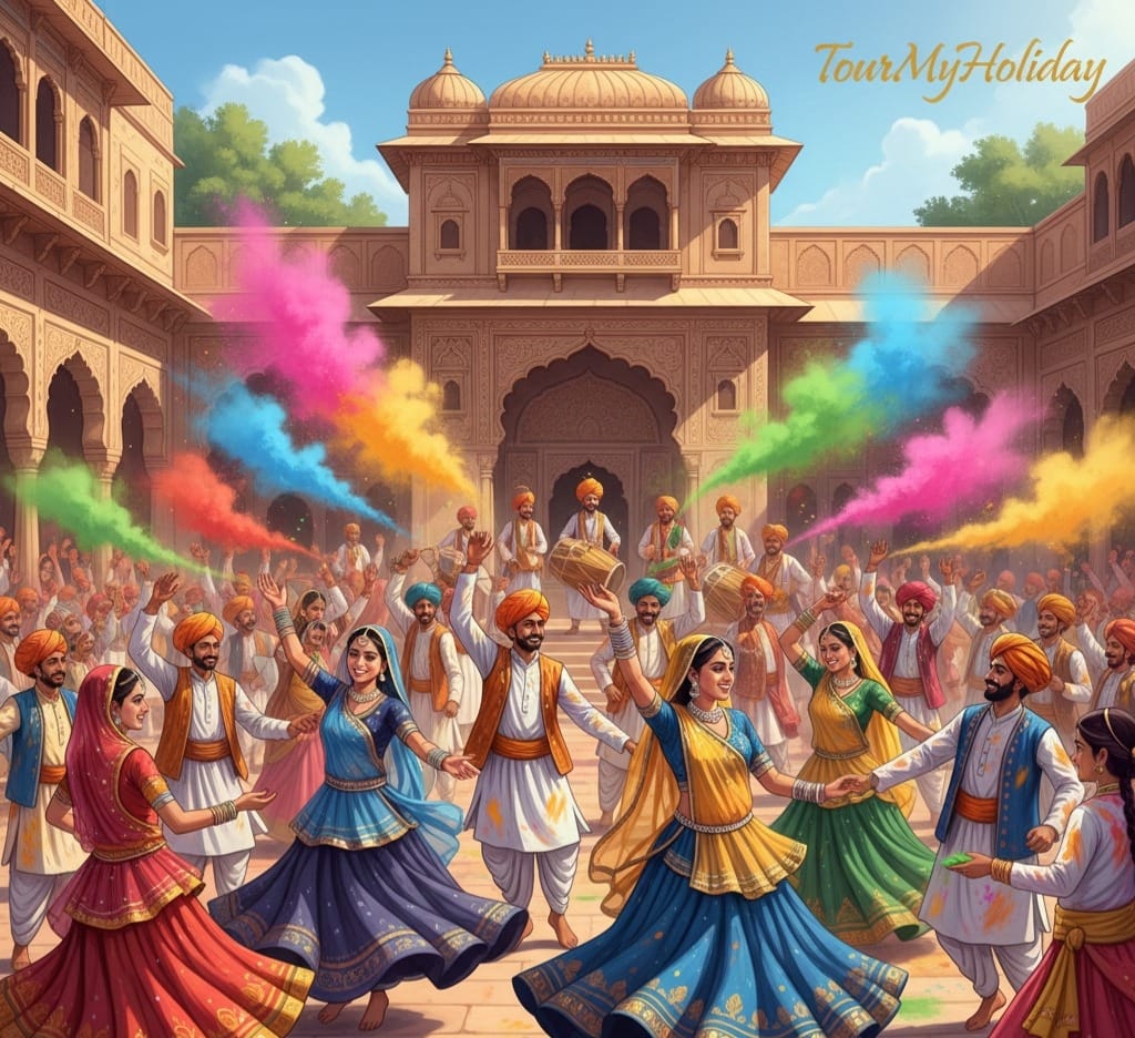 people during there folk dance of rajasthan during holi